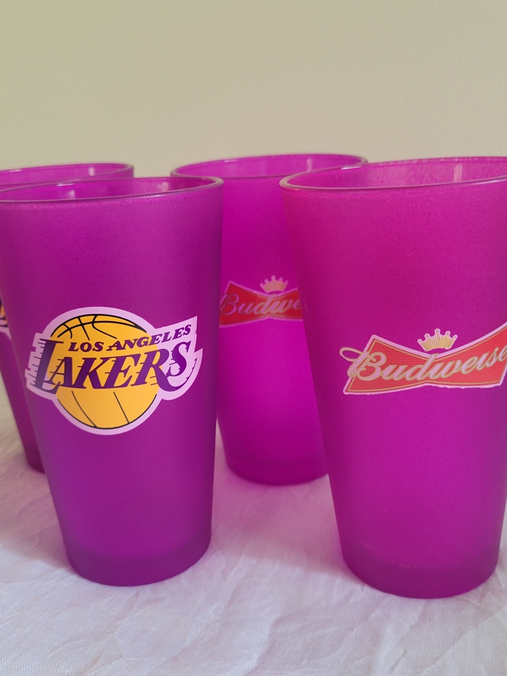 Budweiser LA Lakers Purple Frosted Beer Pint Glasses Set of 4 promo barware